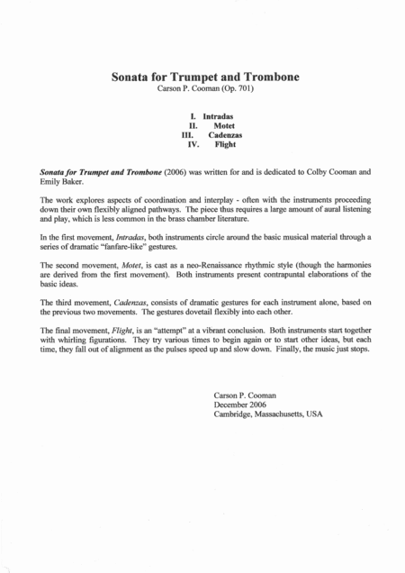 Carson Cooman: Sonata for Trumpet (in C) and Trombone