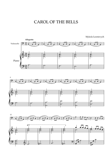Mykola Leontovych - Carol of The Bells (for Cello and Piano) (arr. Cadenza Editions)
