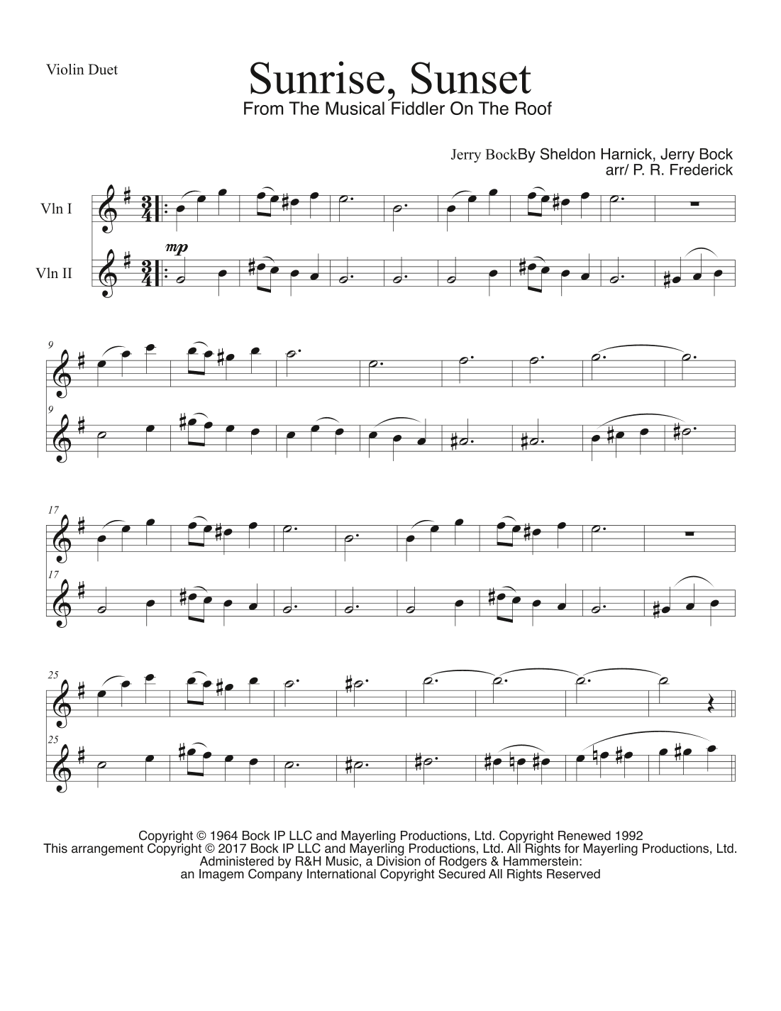 Sunrise, Sunset (arr. P. R. Frederick)