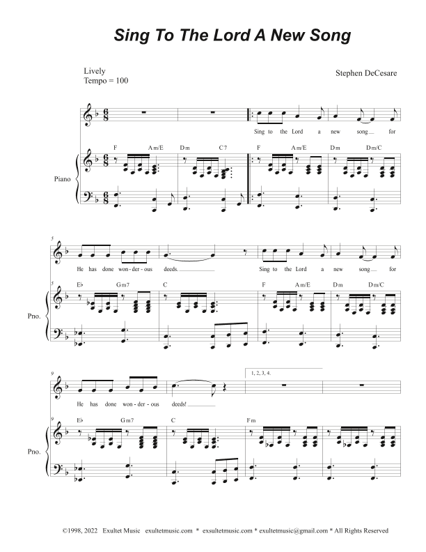 Sing To The Lord A New Song (Unison choir)