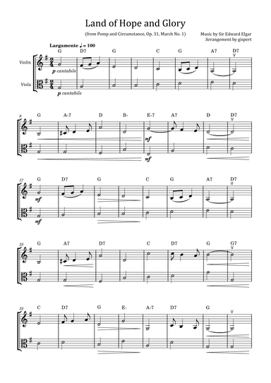 Land of Hope and Glory (from Pomp and Circumstance, Op. 31, March No. 1) with chords (arr. Gispert)