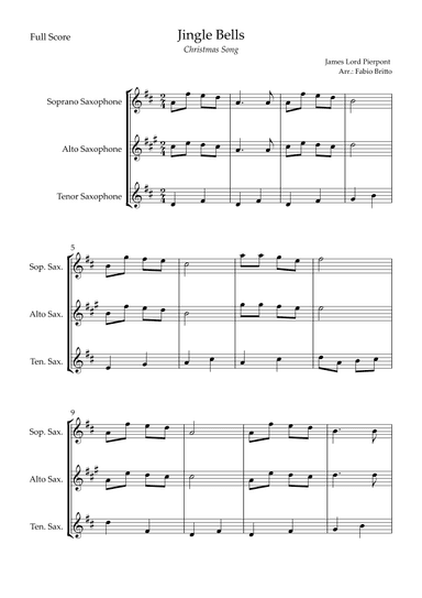 Jingle Bells (Christmas Song) for Saxophone Trio (arr. Fabio Britto)
