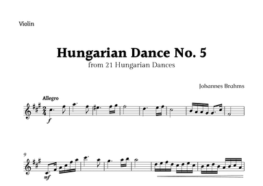 Hungarian Dance No. 5 by Brahms for Violin Solo (arr. Rika K.)