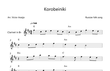 Korobeiniki  (from Tetris) - Clarinet Lead Sheet - Chord Symbols (arr. Victor Araújo)
