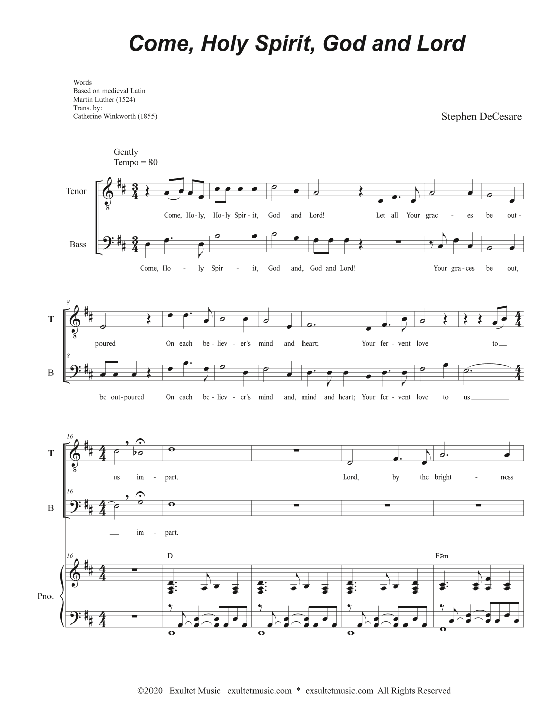 Come, Holy Spirit, God and Lord (Duet for Tenor and Bass solo)