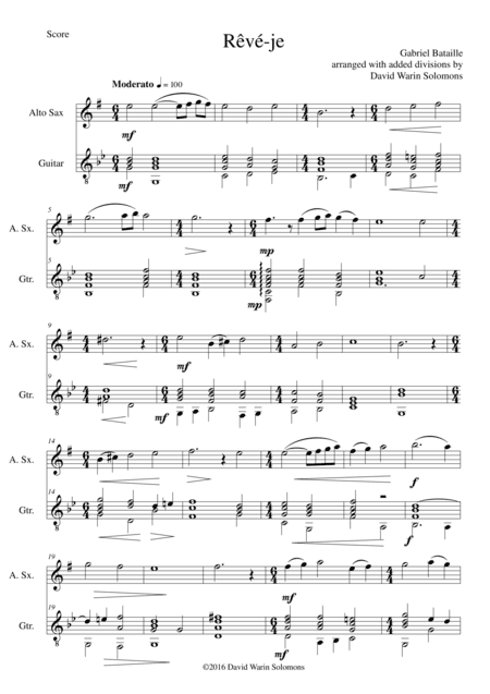 Rêvé-je (Am I Dreaming?) for alto saxophone and guitar (arr. David Warin Solomons)