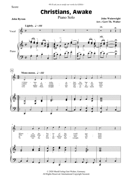 Christians, Awake, Salute The Happy Morn (arr. Gert Th. Walter)