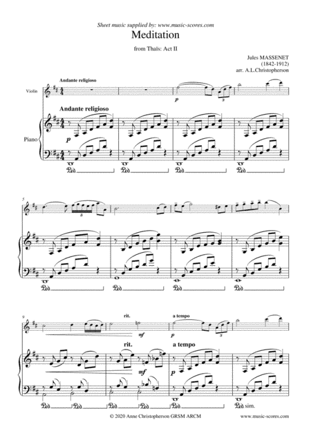 Meditation from Thais - Violin and Piano (arr. Anne Christopherson GRSM ARCM)