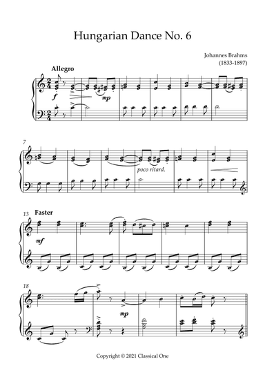 Brahms - Hungarian Dance No.6(With Note name) (arr. MPS)