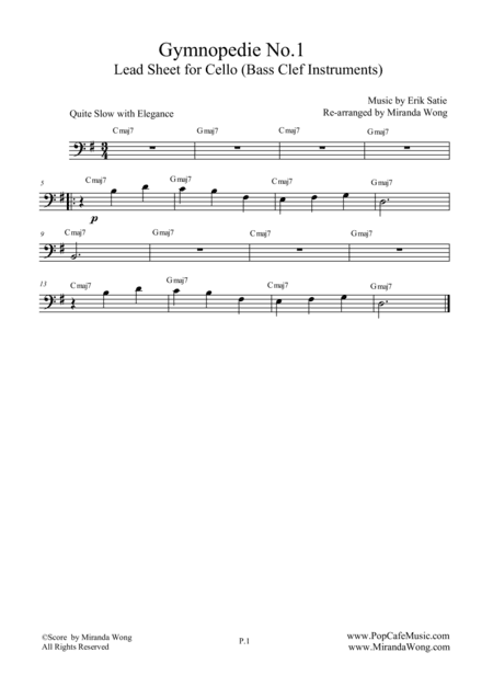 Gymnopedie No.1 - Romantic Classical Music for Cello Solo (arr. Miranda Wong)
