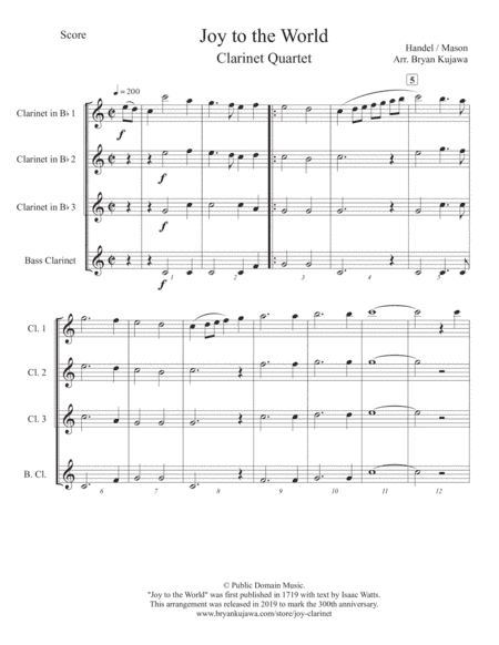 Joy to the World - Clarinet Quartet (arr. Bryan Kujawa)