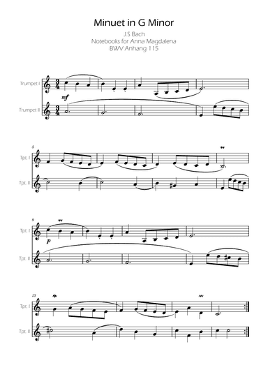 Minuet in G minor BWV Anh. 115 - Bach - Trumpet Duet (arr. Ygor Nunes)