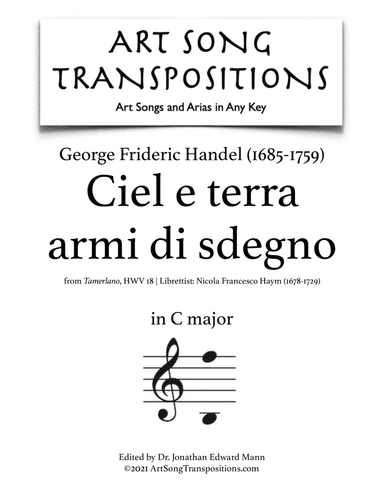 HANDEL: Ciel e terra armi di sdegno (transposed to C major) (arr. ArtSongTranspositions.com)