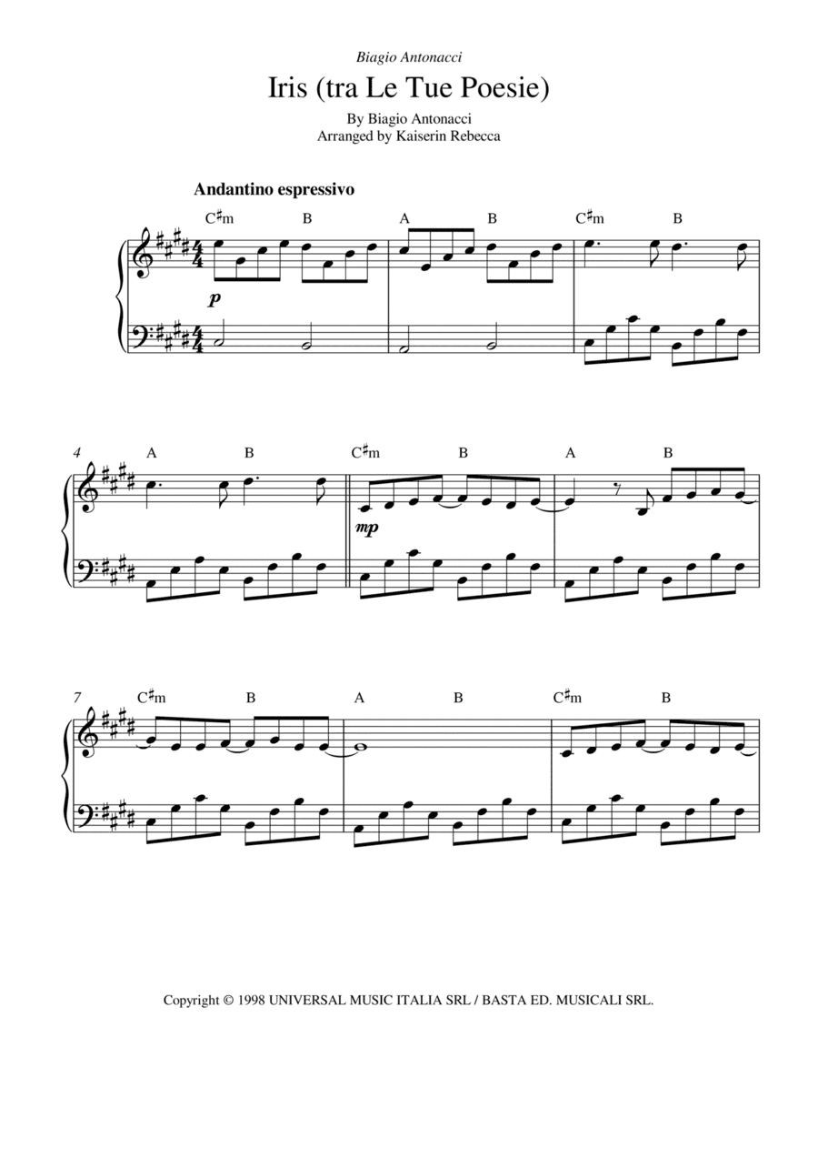 Iris (tra Le Tue Poesie) (arr. Kaiserin Rebecca)