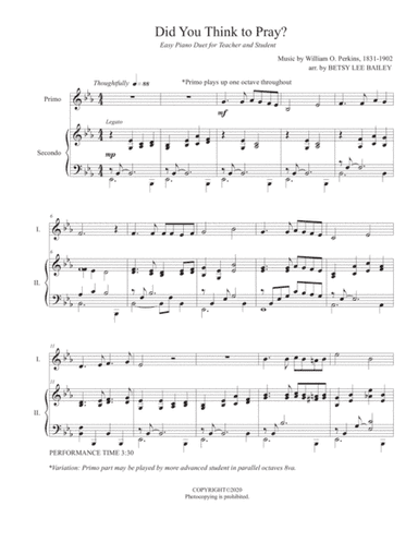 Did You Think to Pray? - easy piano duet (arr. Betsy Lee Bailey)