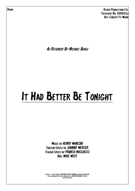 It Had Better Be Tonight (arr. Mike West)