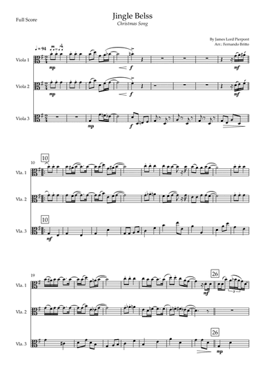 Jingle Bells - Jazz Version (Christmas Song) for Viola Trio (arr. Fernando Britto)