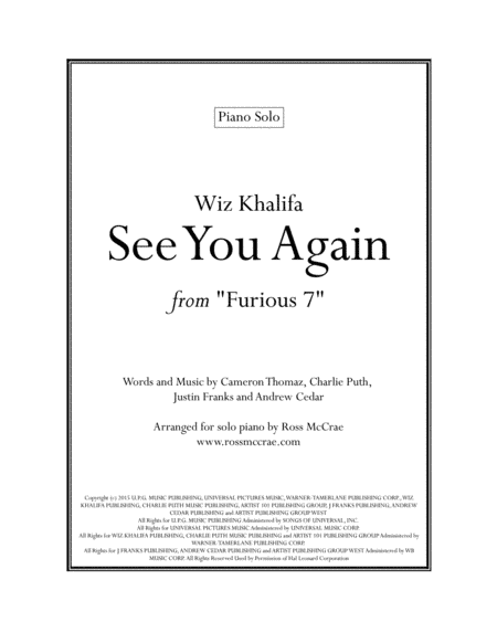 See You Again from FURIOUS 7 (arr. Ross McCrae)