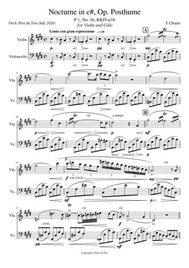 Nocturne in c#, Op. Posthume - F Chopin (Violin & Cello) (arr. Peet du Toit)