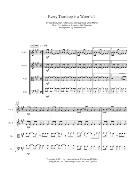 Every Teardrop Is A Waterfall (arr. Joe Deninzon)