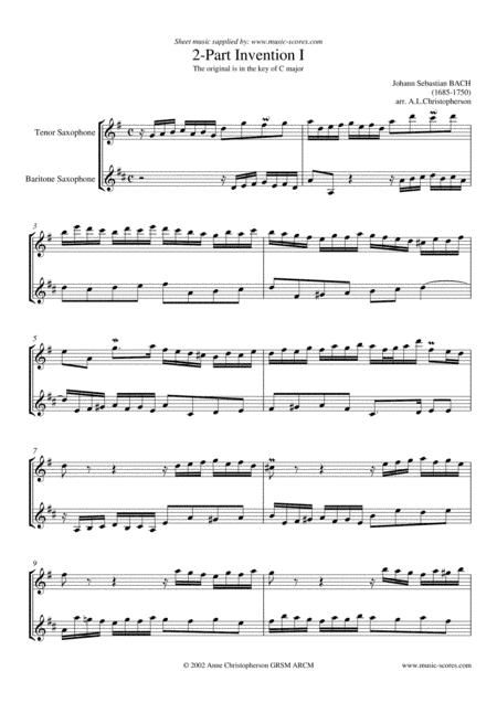2-Part Invention No.1 - Tenor and Baritone Saxophone Duet (arr. Anne L Christopherson GRSM ARCM)