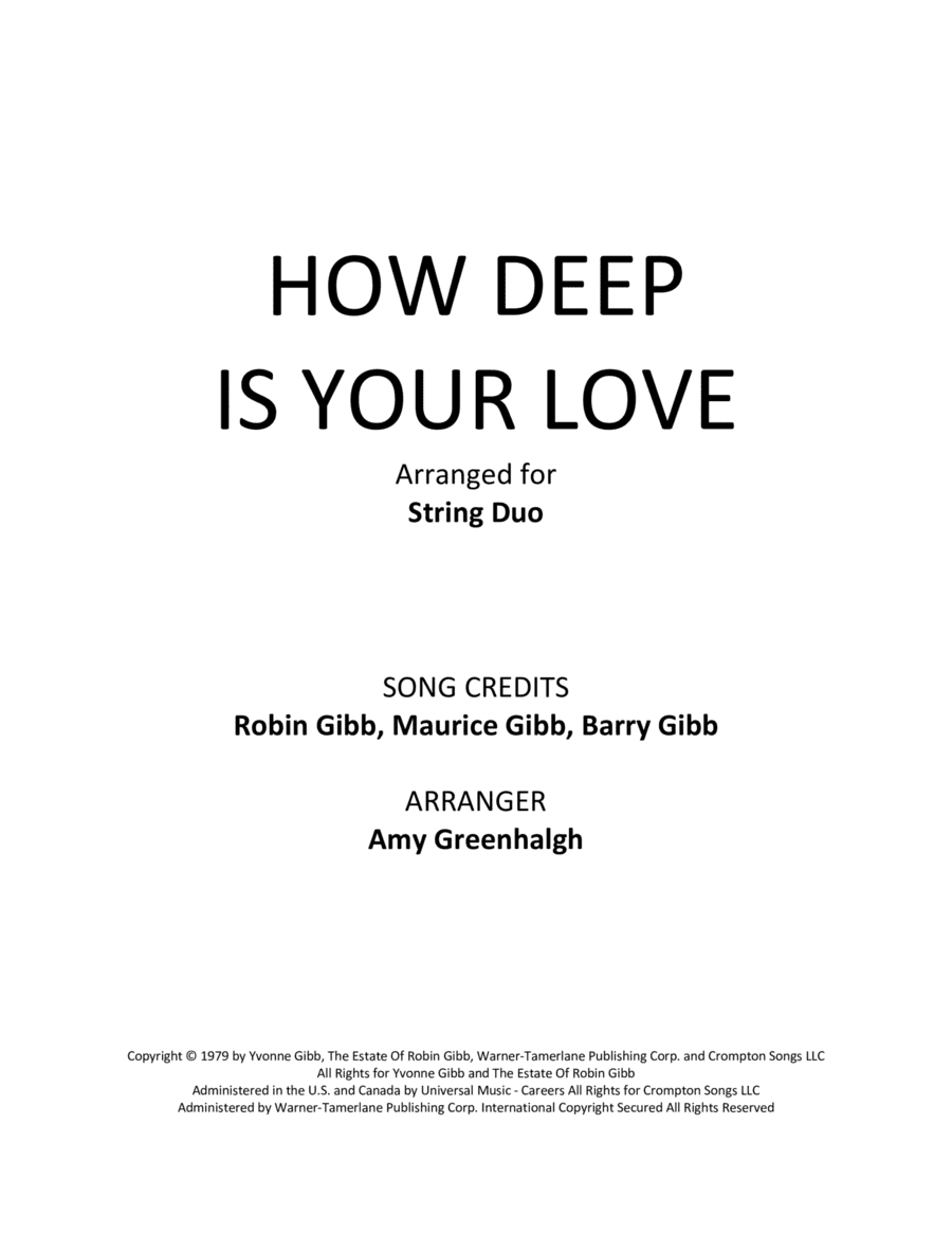 How Deep Is Your Love (arr. Amy Greenhalgh)