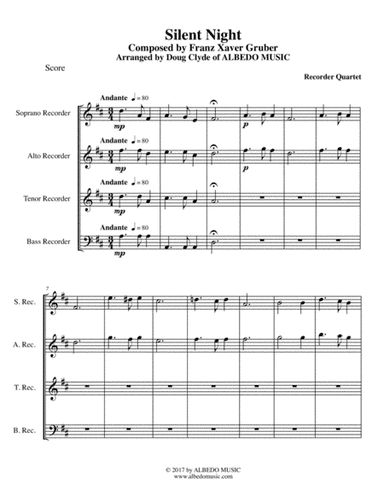 Silent Night for Recorder Quartet (arr. Doug Clyde)