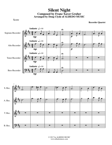 Silent Night for Recorder Quartet (arr. Doug Clyde)