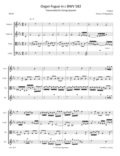 Bach: Fugue in c BWV 582 Arranged for String Quartet. (arr. D Oppenheim)