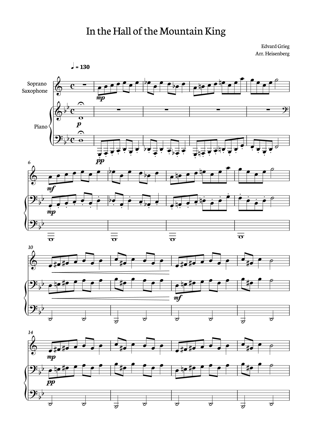 In The Hall Of The Mountain King for soprano Sax with piano (arr. Heisenberg)