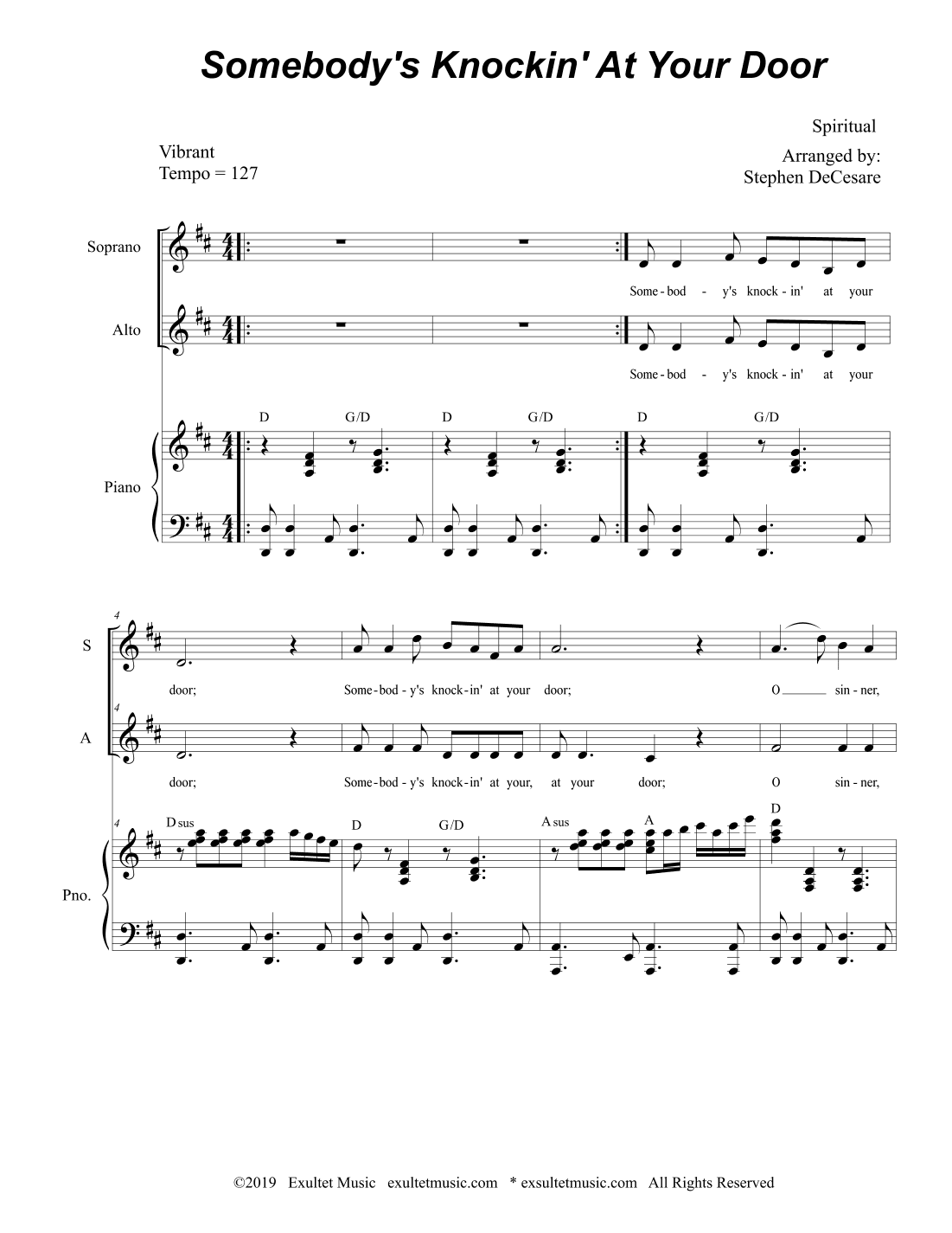 Somebody's Knockin' At Your Door (Duet for Soprano and Alto Solo) (arr. Stephen DeCesare)