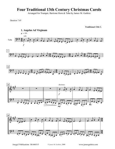 Four Traditional 13th Century Christmas Carols for Trumpet, Baritone Horn & Tuba (arr. James M. Guthrie, ASCAP)