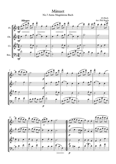 Six Classical Minuets for Wind Quartet (arr. Phil Rawle)