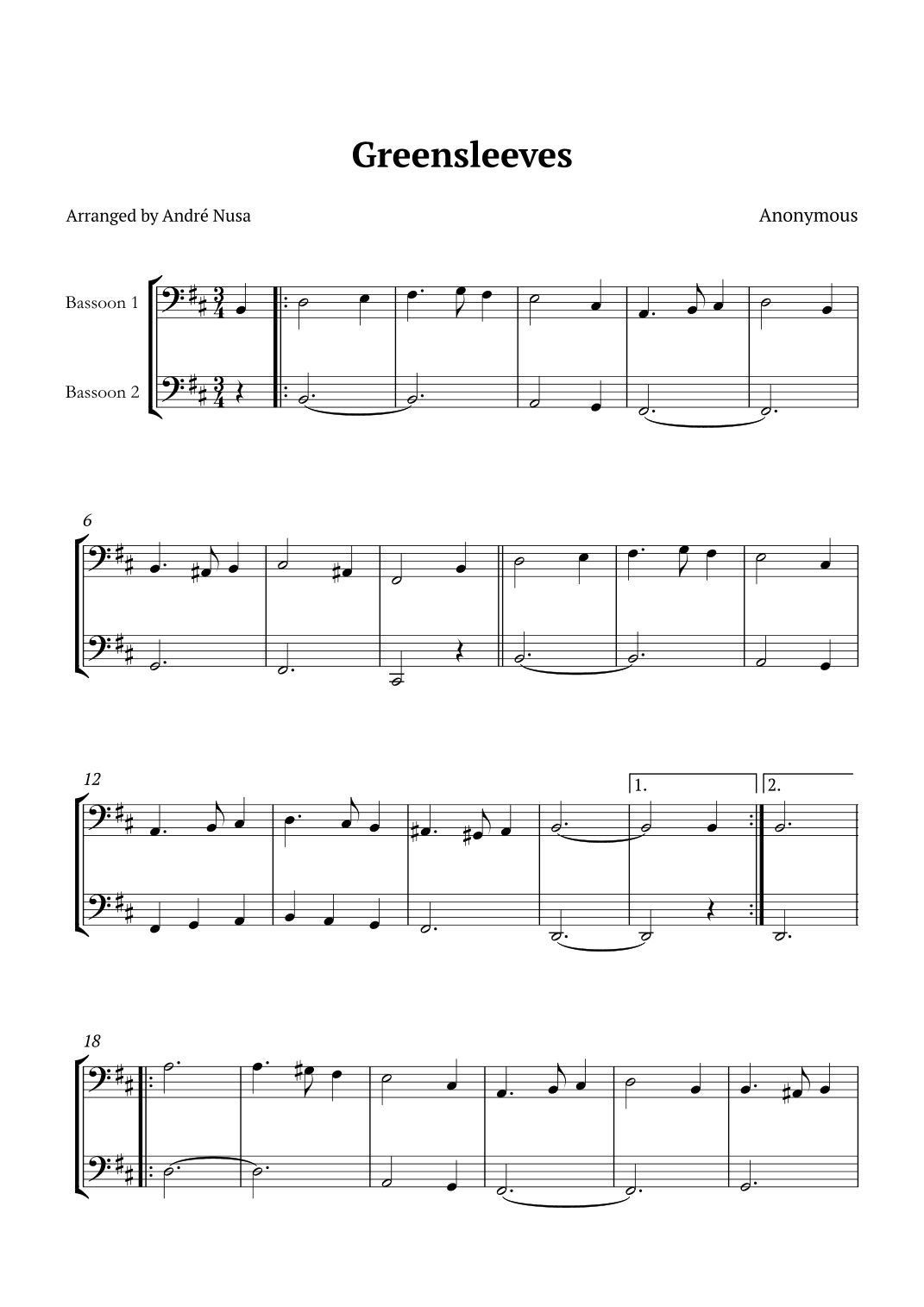 Greensleeves (arr. André Nusa)