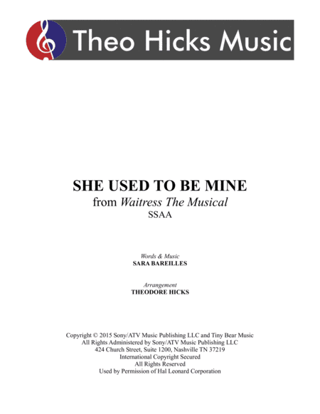 She Used To Be Mine from WAITRESS THE MUSICAL (arr. Theodore Hicks)