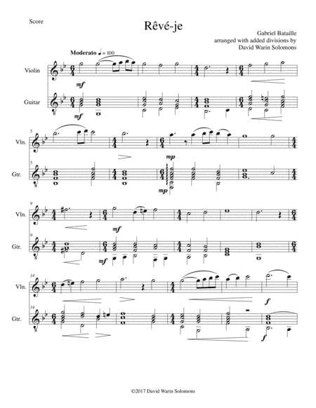 Rêvé-je (Am I dreaming) for violin and guitar (arr. David Warin Solomons)