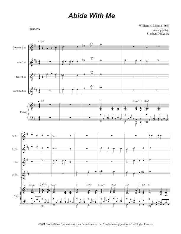 Abide With Me (Saxophone Quartet and Piano) (arr. Stephen DeCesare)