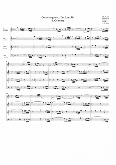 Concerto grosso, Op.6, no.10 (arrangement for 4 recorders) (arr. Gil Garty)
