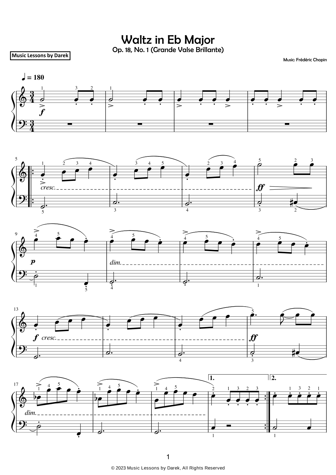 Waltz in Eb Major (EASY PIANO) Op. 18, No. 1 (Grande Valse Brillante) [Frédéric Chopin] (arr. Darek)