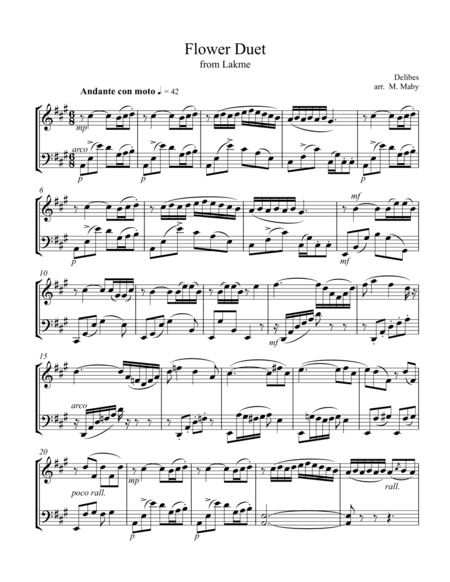 Flower Duet from Lakme, vln. & cello duet (arr. Marion Maby)