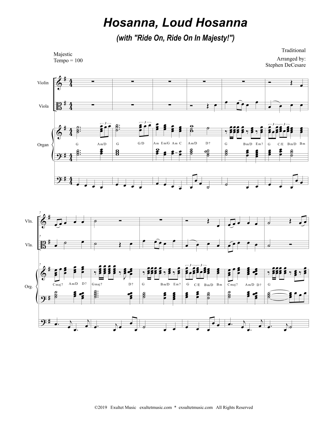 Hosanna, Loud Hosanna (with "Ride On, Ride On In Majesty!") (Duet for Violin & Viola - Alt. - Org.) (arr. Stephen DeCesare)