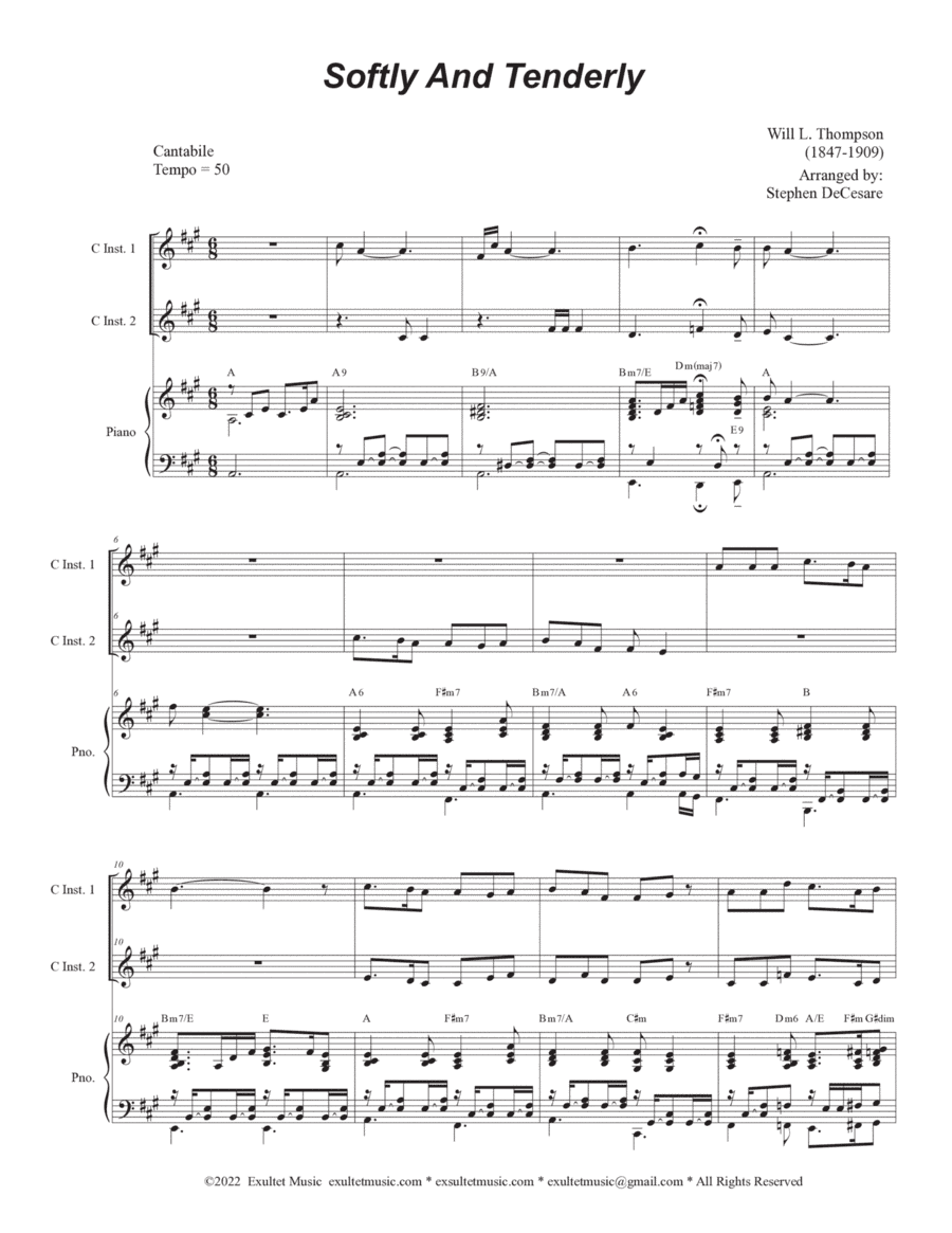 Softly And Tenderly (Duet for C-Instruments) (arr. Stephen DeCesare)
