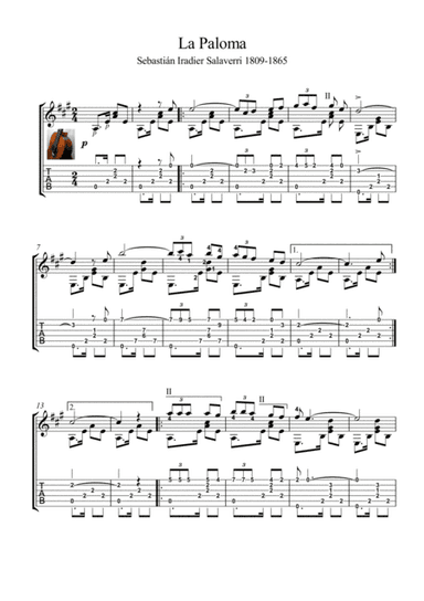 La Paloma guitar solo (arr. PianoSheetNow)