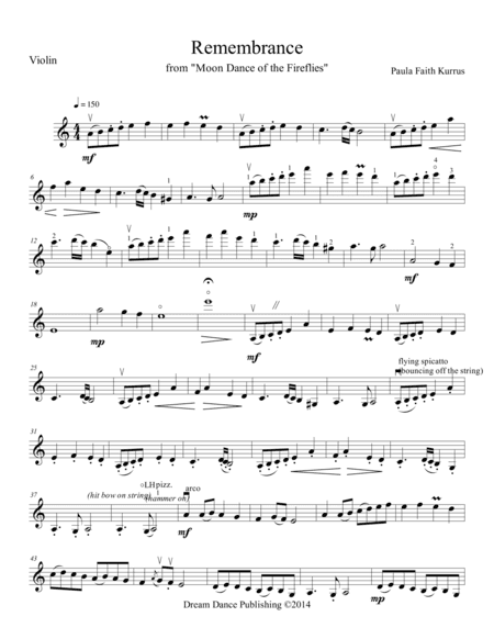 Remembrance (from Moon Dance of the Fireflies) violin solo part