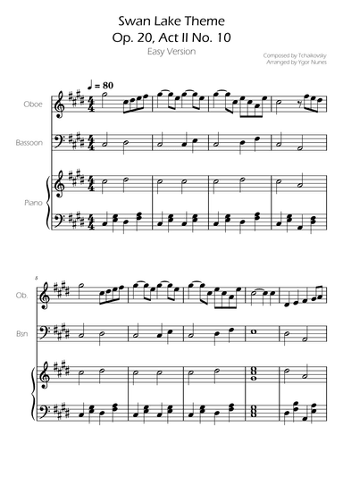 Swan Lake (theme) - Tchaikovsky - Basoon and Oboe w/ Piano Accompaniment (arr. Ygor Nunes)