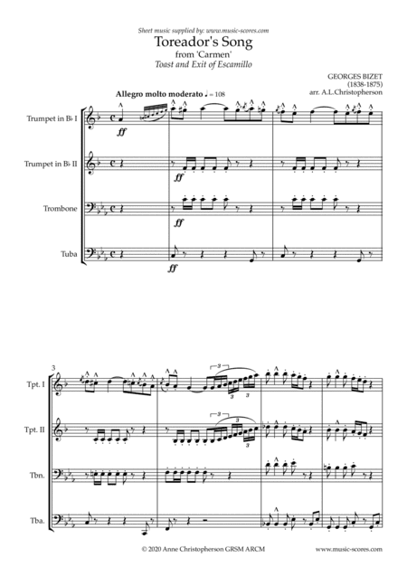 The Toreador Song from Carmen - (long version) - Brass Quartet (arr. Anne L Christopherson GRSM ARCM)