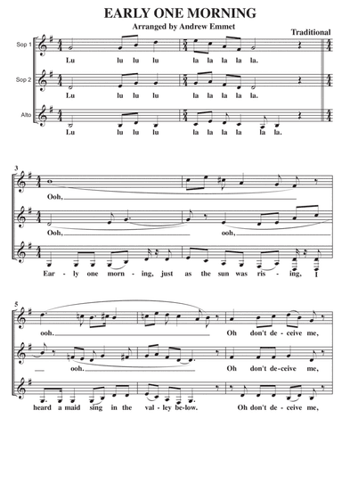 Early One Morning A Cappella SSA (arr. Andrew Emmet)