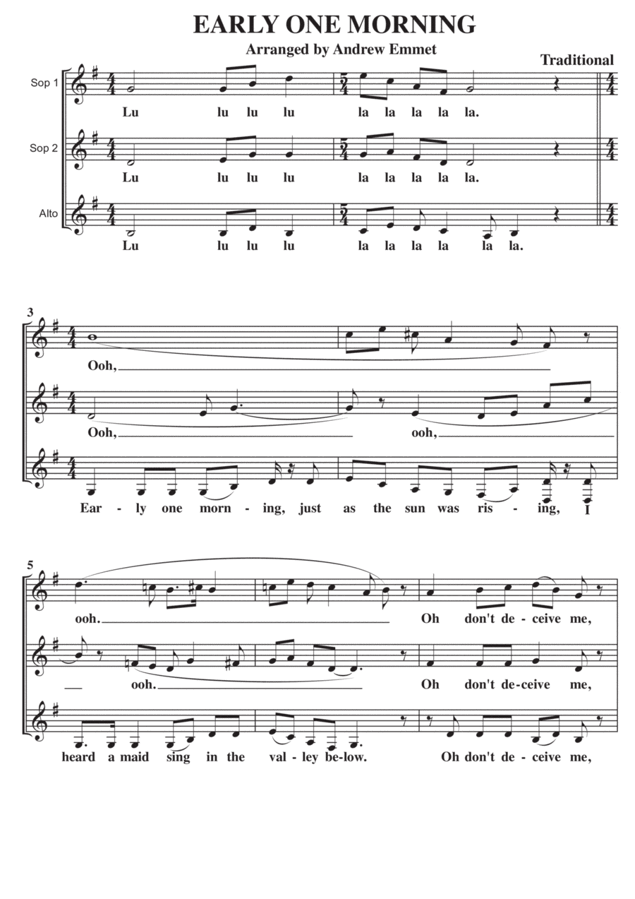 Early One Morning A Cappella SSA (arr. Andrew Emmet)