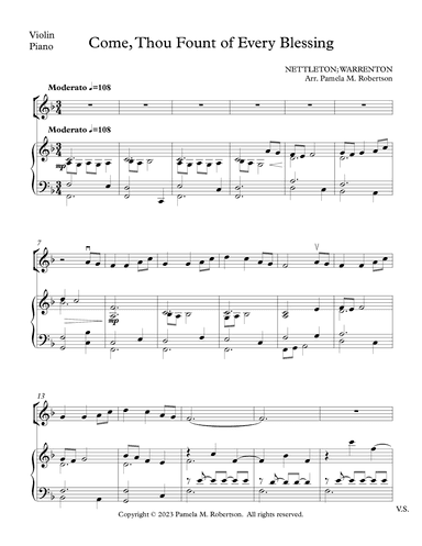 Come Thou Fount of Every Blessing - Piano and violin (arr. Pamela M Robertson)