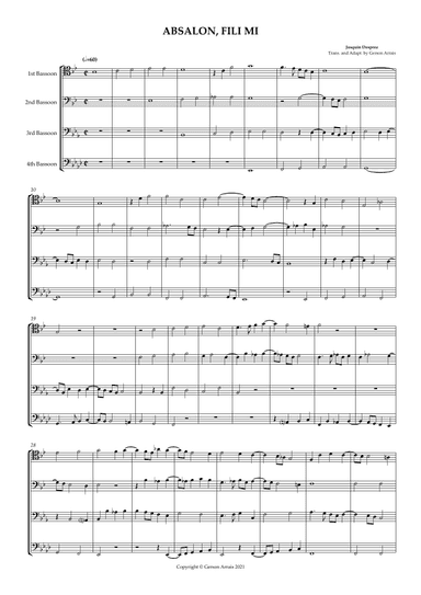 ABSALON, FILI MI - Josquin Desprez - for Basson Quartet - Score and Parts (arr. Gerson Arrais)